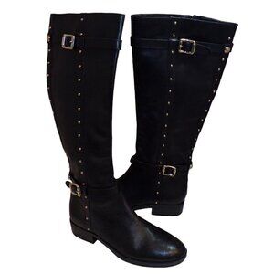Vince Camuto Women's Presle II Studded Tall Boots Black Leather Moto sz 7 New
